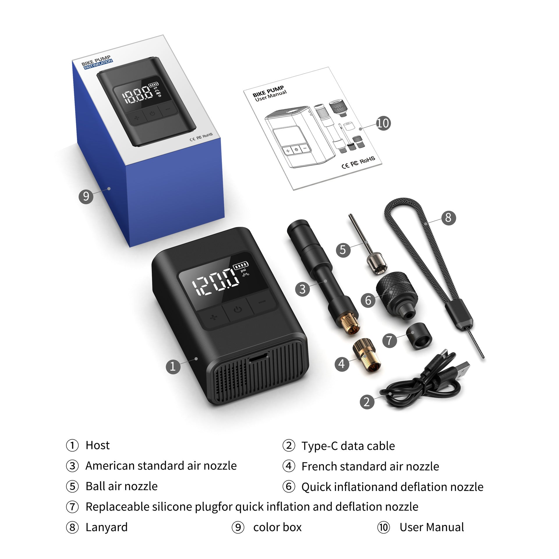The bike pump package contents