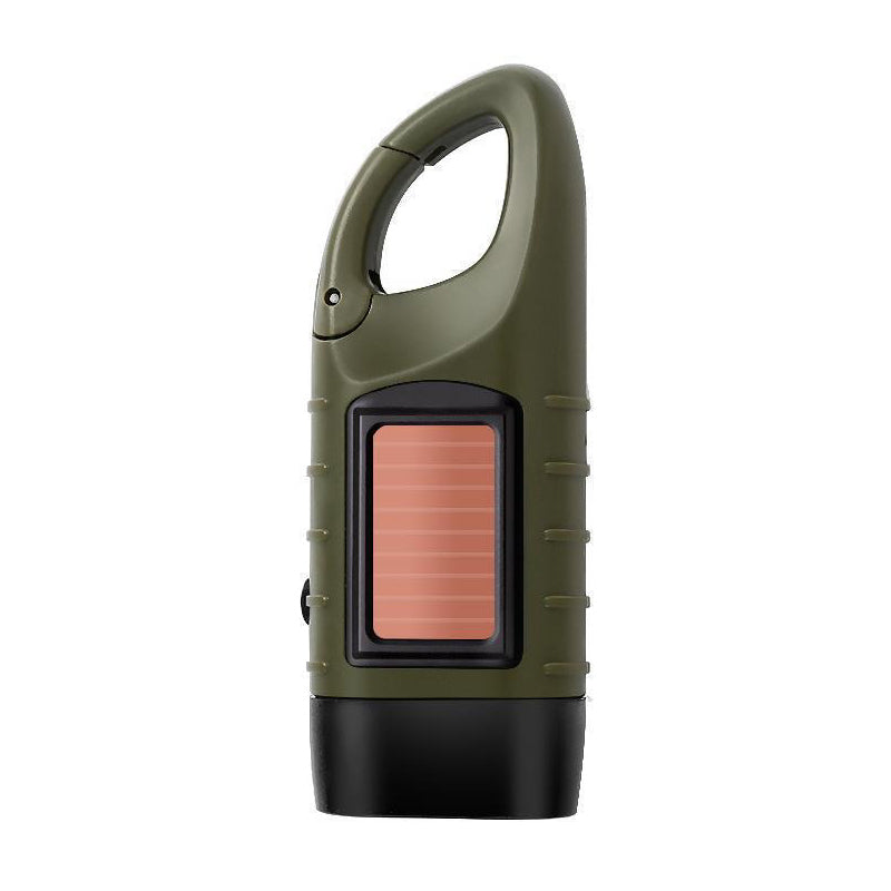 Army green hand crank solar flashlight